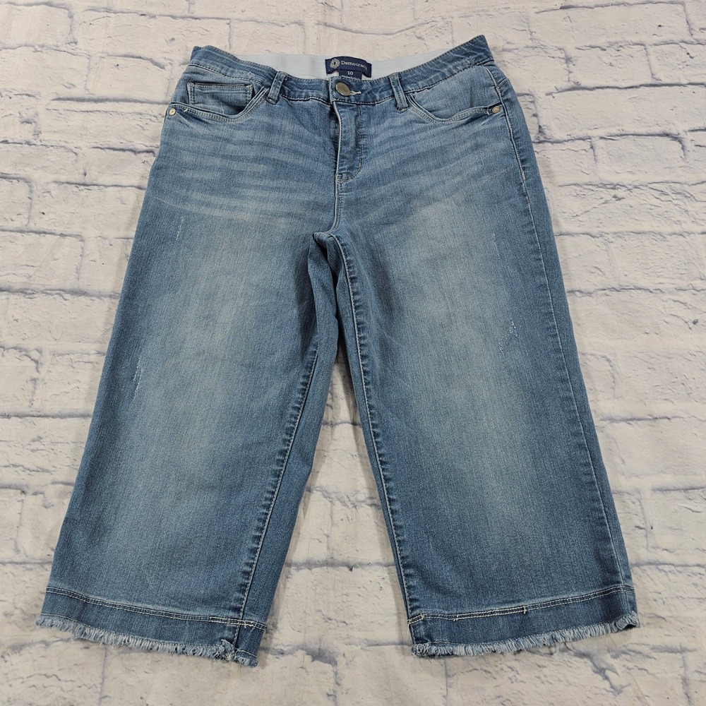 Democracy Ab-solution Crop Jeans Womens 10 Blue Distressed Raw Hem Denim Capri